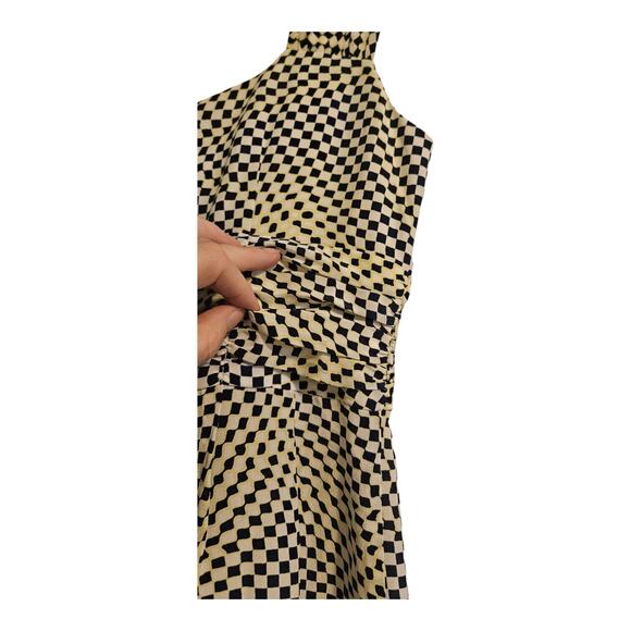 Nanette Lepore Silk All Wrapped Up Dress Navy Yellow Distorted Check Size 2 - Picture 3 of 8